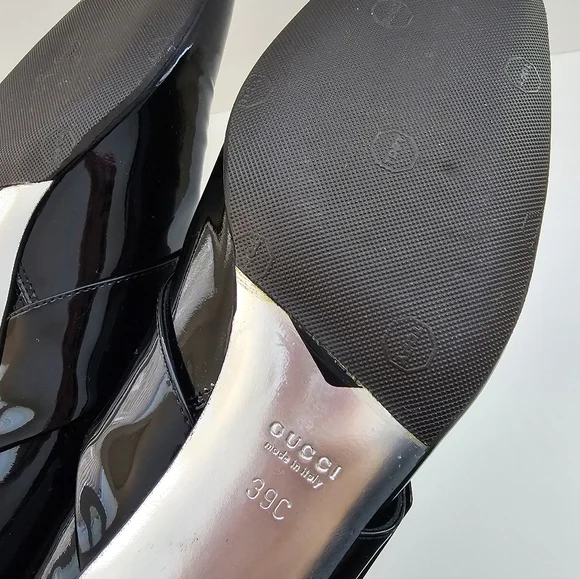 Gucci Black Patent Leather Buckle Combat Boots Size 39 With Anti Slip Sole - Picture 6 of 13